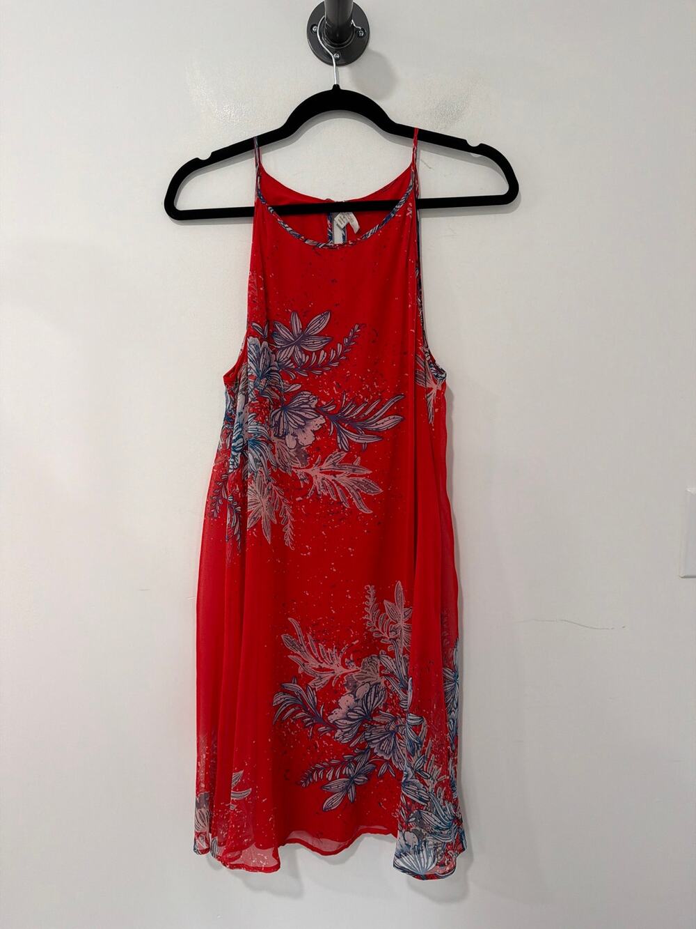 Ella Moss Silk Dress Red Blue Floral Size M